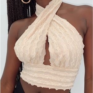 Beige criss cross halter top